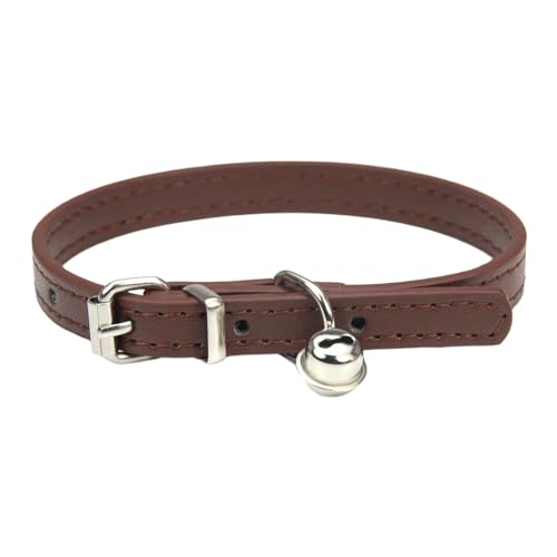 Verstellbares Haustier Halsband,PU Leder Katzenhalsbänder Hundehalsband mit Glöckchen,langlebige Halsbänder Geeignet für kleine Rassen,Hunde,Katzen,Welpen,Kätzchen,Kaffee,15-23cm,1XS von Whakano