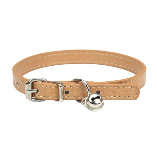 Verstellbares Haustier Halsband,PU Leder Katzenhalsbänder Hundehalsband mit Glöckchen,langlebige Halsbänder Geeignet für kleine Rassen,Hunde,Katzen,Welpen,Kätzchen,Khaki,15-23cm,1XS von Whakano