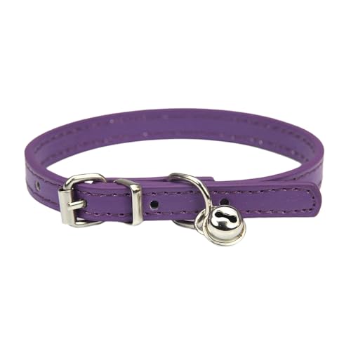 Verstellbares Haustier Halsband,PU Leder Katzenhalsbänder Hundehalsband mit Glöckchen,langlebige Halsbänder Geeignet für kleine Rassen,Hunde,Katzen,Welpen,Kätzchen,Lila,15-23cm,1XS von Whakano