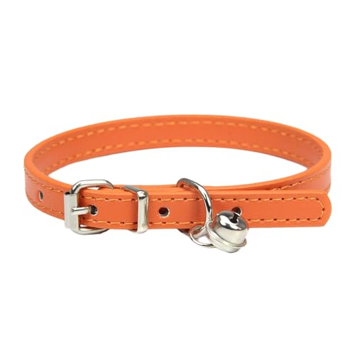 Verstellbares Haustier Halsband,PU Leder Katzenhalsbänder Hundehalsband mit Glöckchen,langlebige Halsbänder Geeignet für kleine Rassen,Hunde,Katzen,Welpen,Kätzchen,Orange,17-22cm,1,3XS von Whakano