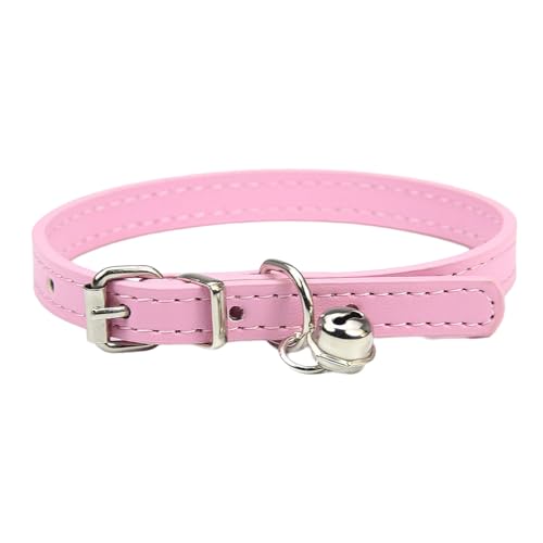 Verstellbares Haustier Halsband,PU Leder Katzenhalsbänder Hundehalsband mit Glöckchen,langlebige Halsbänder Geeignet für kleine Rassen,Hunde,Katzen,Welpen,Kätzchen,Pink,15-23cm,1XS von Whakano