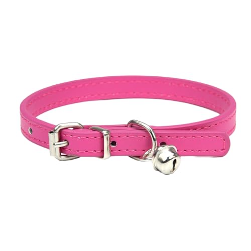 Verstellbares Haustier Halsband,PU Leder Katzenhalsbänder Hundehalsband mit Glöckchen,langlebige Halsbänder Geeignet für kleine Rassen,Hunde,Katzen,Welpen,Kätzchen,Rosenrot,15-23cm,1XS von Whakano