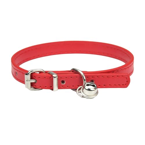 Verstellbares Haustier Halsband,PU Leder Katzenhalsbänder Hundehalsband mit Glöckchen,langlebige Halsbänder Geeignet für kleine Rassen,Hunde,Katzen,Welpen,Kätzchen,Rot,17-22cm,1,3XS von Whakano