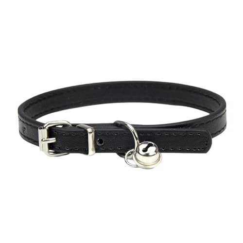 Verstellbares Haustier Halsband,PU Leder Katzenhalsbänder Hundehalsband mit Glöckchen,langlebige Halsbänder Geeignet für kleine Rassen,Hunde,Katzen,Welpen,Kätzchen,Schwarz,15-23cm,1XS von Whakano