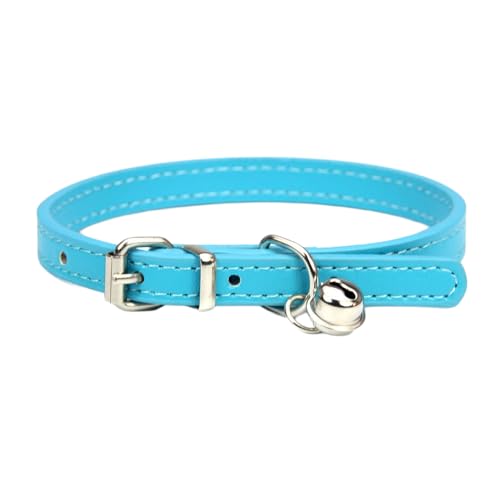 Verstellbares Haustier Halsband,PU Leder Katzenhalsbänder Hundehalsband mit Glöckchen,langlebige Halsbänder Geeignet für kleine Rassen,Hunde,Katzen,Welpen,Kätzchen,Seeblau,15-23cm,1XS von Whakano