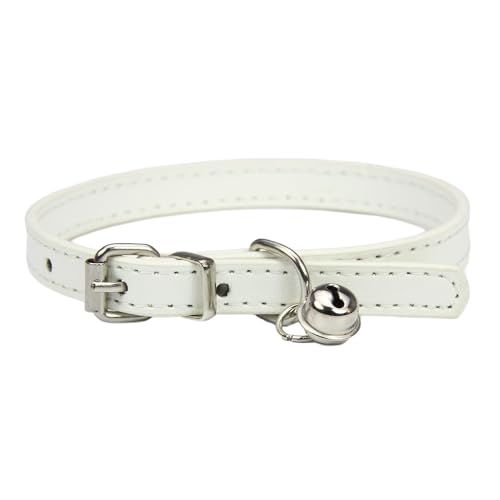 Verstellbares Haustier Halsband,PU Leder Katzenhalsbänder Hundehalsband mit Glöckchen,langlebige Halsbänder Geeignet für kleine Rassen,Hunde,Katzen,Welpen,Kätzchen,Weiß,15-23cm,1XS von Whakano