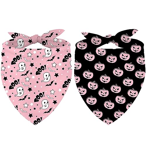 Whaline 2Pcs Halloween Hund Bandana Dreieck Rosa Boo Geist Kürbis Haustier Schal Waschbar Wiederverwendbar Haustier Halstuch Hund Lätzchen Sortiment Welpen Halstuch Zubehör für Haustier Kostüm von Whaline