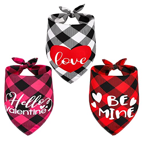 Whaline 3 Stück Valentinstag Haustier Bandanas Buffalo Plaid Dreieck Hundelätzchen Rot Schwarz Weiß Kariert Hundehalsband Schal Love Heart Be Mine Haustier Halstuch für Hochzeit Jahrestag Haustier Kostüm Zubehör von Whaline