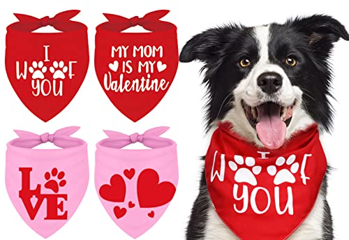 Whaline 4 Stück Valentinstag Haustier Bandanas rot rosa Dreieck Hundelätzchen Pfotenabdrücke Hundehalsband Schal Herz Liebe Muster Haustier Halstuch für kleine, mittelgroße und große Haustiere Hund von Whaline