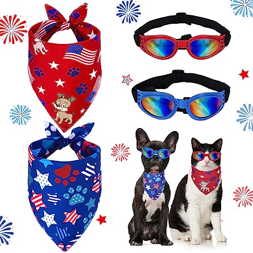 Whaline 4-teiliges patriotisches Hundehalstücher und Brillen-Set 4. Juli Amerikanische Flagge Haustier Dreieck Schal Lätzchen Hund Augenkleidung Sonnenbrille Unabhängigkeitstag Haustier Kostüm Zubehör für mittelgroße Hunde Katze Haustier Dekor von Whaline