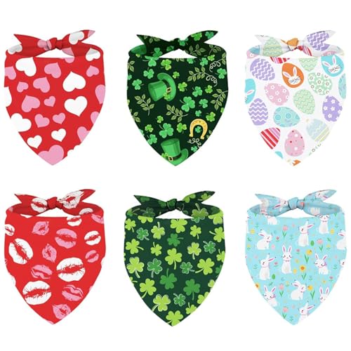 Whaline 6 Stück Urlaub Haustier Bandanas Valentinstag Herz Dreieck Hundelätzchen St. Patrick's Clover Day Hundehalsband Schal Osterhase Haustier Halstuch mit Festival Elementen für Haustier Kostüm von Whaline