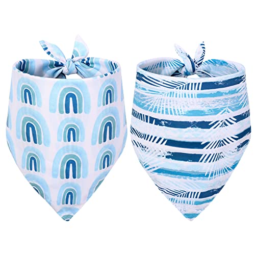 Whaline Boho Blue Dog Bandana Summer Pet Bandana Double-Sided Adjustable Tropical Rainbow Monstera Stripe Dog Bibs Pet Neckerchief for Small Medium Large Cat Dog Party Accessories, 2 Pack von Whaline