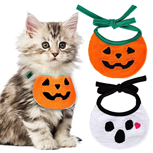 Whaline Halloween Hund Katze Speichel Handtuch Set Cartoon Geist Kürbis Haustier Bandanas Verstellbar Hund Katze Halsband Lätzchen Haustier Halstuch Schal für Urlaub Haustier Kostüm Zubehör, 2 Pack, M von Whaline