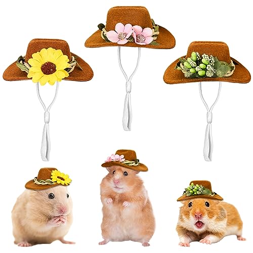 Whaline Kleine Tierhüte für Hamster, Huhn, Mini-Cowboy-Hüte, Blumenblätter, braune Meerschweinchen-Hüte, Filz, kleine niedliche Haustiermütze, Kostüm-Zubehör für kleine Haustiere, Urlaub, Party, von Whaline