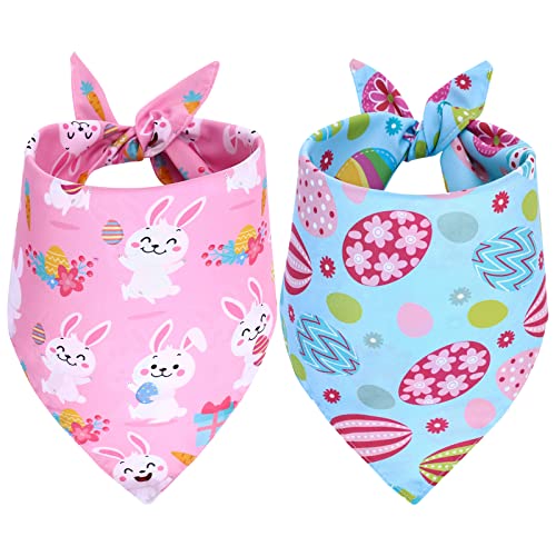 Whaline Ostern Haustier Bandana Osterhase Ei Hund Schal Rosa Blau Cartoon Dreieck Hund Lätzchen Haustier Halstuch für Frühling Geburtstag Klein Mittel Haustier Katze Hund Kostüm Zubehör, 2 Packungen von Whaline