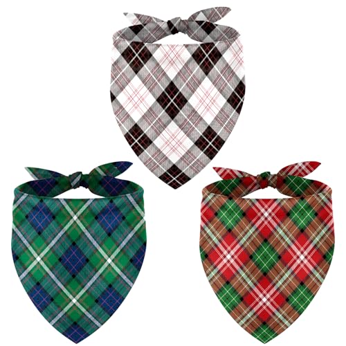 Whaline Weihnachten Haustier Bandana Rot Grün Plaid Hund Schal Waschbar Verstellbar Doppelseitiges Dreieck Hund Lätzchen Haustier Halstuch für Weihnachten Kleine Mittel Große Haustier Katze Hund von Whaline