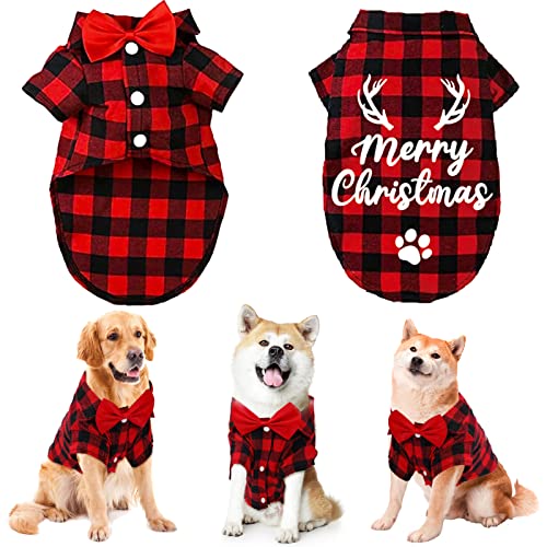 Whaline Weihnachten Haustier Shirt Rot Schwarz Buffalo Plaid Hundeshirt mit Fliege Frohe Weihnachten Katze Hund Kleidung für kleine mittelgroße große Hunde Weihnachten Winter Urlaub Party Cosplay von Whaline