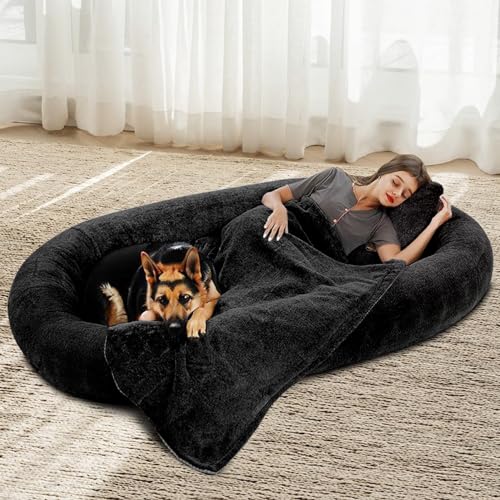 WhatsBedding Großes Hundebett, 183 x 122 x 25 cm, menschliche Größe, Hundebett für Menschen und Erwachsene, weiches Fell, ovales Nickerchen, Sitzsack für Erwachsene und Haustiere, mit weichem von WhatsBedding