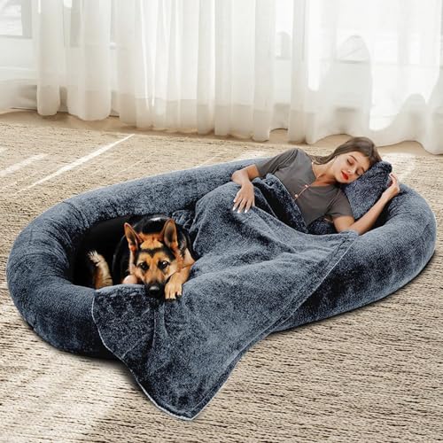 WhatsBedding Großes Hundebett, 183 x 122 x 25 cm, menschliche Größe, Hundebett für Menschen und Erwachsene, weiches Fell, ovales Nickerchen, Sitzsack für Erwachsene und Haustiere mit weichem von WhatsBedding