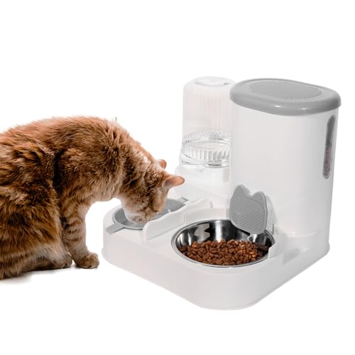 Whimsicalfox Katzen-Wasserbrunnen und Futter-Futterspender Set, 2 in 1 Automatischer Katzenwasserspender, 1L/935.5 g Schwerkraft-Haustierwasser und Futterspender für Indoor-Katzen und kleine Hunde, von Whimsicalfox