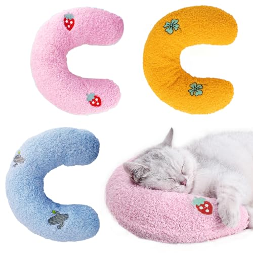 Whimsicalfox Katzenkissen für Indoor-Katzen, ultraweiches, flauschiges Katzen-Kissen, halber Donut-Kuscheltier mit niedlichem Stickmuster, unterstützt den Hals des Haustiers, maschinenwaschbar Whimsicalfox Katzenkissen für Indoor-Katzen, ultraweiches, flauschiges Katzen-Kissen, halber Donut-Kuscheltier mit niedlichem Stickmuster, unterstützt den Hals des Haustiers, maschinenwaschbar von Whimsicalfox