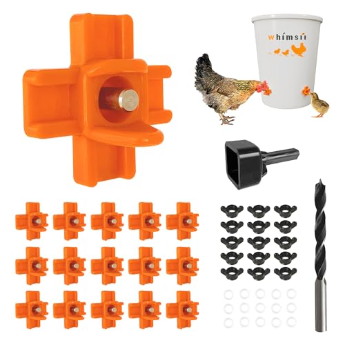 Whimsii Chicken Waterer Nipples (15 Pack), Horizontal Side Mount, Anti-Leak Automatic Water System for Poultry, Suitable for Chickens, Duck, Quail, Pack of, Includes Drill Bit & Installation Tool von Whimsii