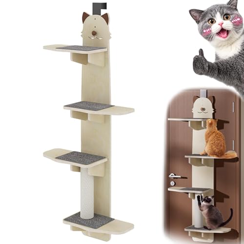 Katzenregale mit 4 Ebenen, Katzenregal zum Aufhängen an der Tür, mehrstufiges Aufhängen, Leiterregale über der Tür, Kletterbaum über der Tür für Hauskatzen (Katze) von Whimsyard