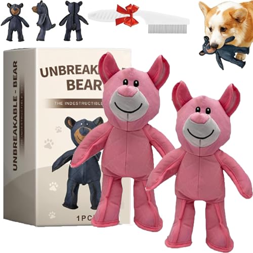 Whimsyard Unbreak-Bear-Hundespielzeug, Unbreak-Bear, Unzerstörbares Hundespielzeug, Unbreak-Bear-Haustierspielzeug, Unbreak-Bear für Starke Kauer, Unbreak-Bear für Aggressive Kauer (Rosa×2Stk) von Whimsyard