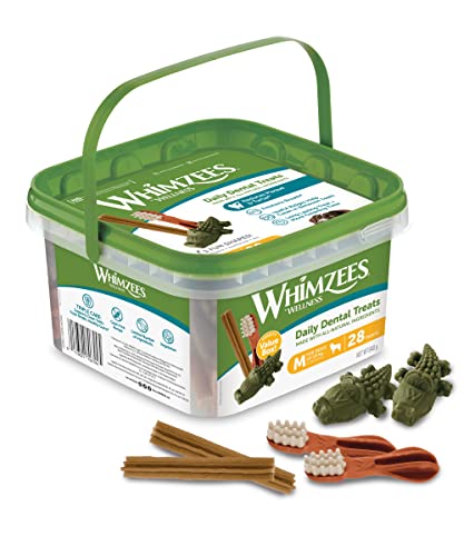 WHIMZEES By Wellness Gemischte Vielfaltsbox, Kaustangen für mittelgroße Hunde zur Zahnpflege, Größe M, 28 Stück, ohne Zuckerzusatz, getreidefrei, natürlich, fettarm von WHIMZEES