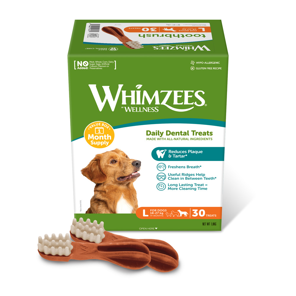 Whimzees by Wellness Hundesnacks zum Sonderpreis! - Monthly Toothbrush Box: Größe L: für große Hunde (1,8 kg, 30 Stück) von Whimzees