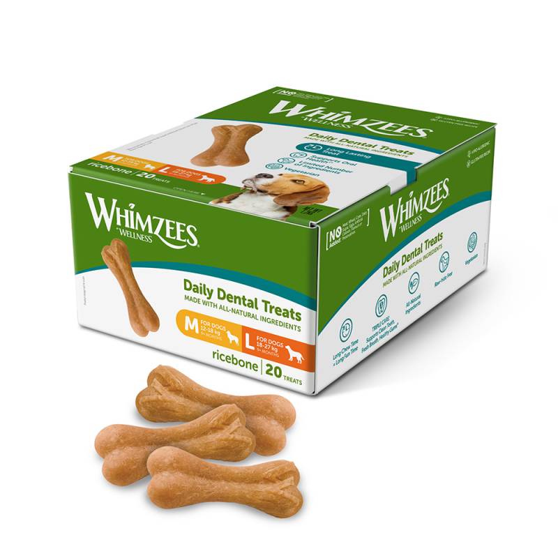 Whimzees by Wellness Hundesnacks zum Sonderpreis! - Ricebones: Größe M/L: für mittelgroße & große Hunde 12-27 kg (840 g, 20 Stück) von Whimzees