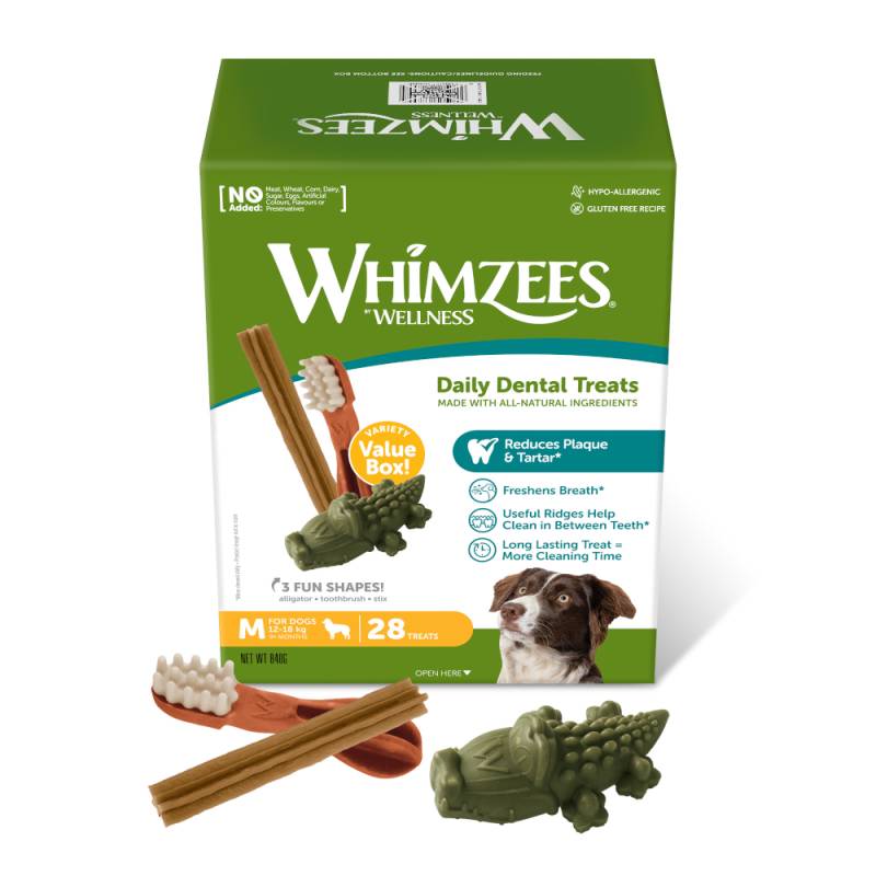 Whimzees by Wellness Mixbox zum Sonderpreis! - Größe M: für mittelgroße Hunde (12 - 18 kg, 28 Stück) von Whimzees