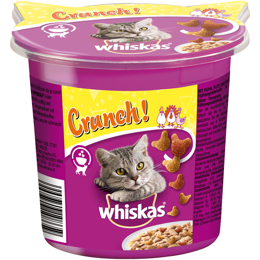 2 + 1 gratis! 3 x Whiskas Snacks - Crunch mit Huhn, Truthahn & Ente (15 x 100 g) von Whiskas