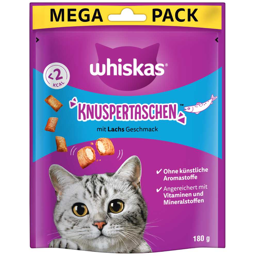 2 + 1 gratis! 3 x Whiskas Snacks - Knuspertaschen: Lachs (3 x 180 g) von Whiskas