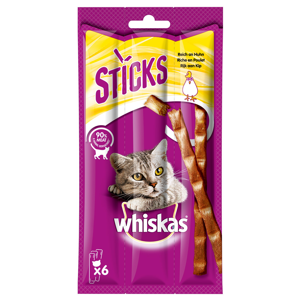 2 + 1 gratis! 3 x Whiskas Snacks - Sticks: Reich an Huhn (42 x 36 g) von Whiskas