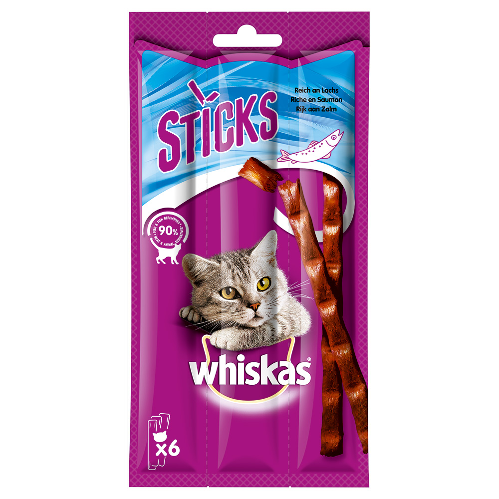 2 + 1 gratis! 3 x Whiskas Snacks - Sticks: Reich an Lachs (42 x 36 g) von Whiskas