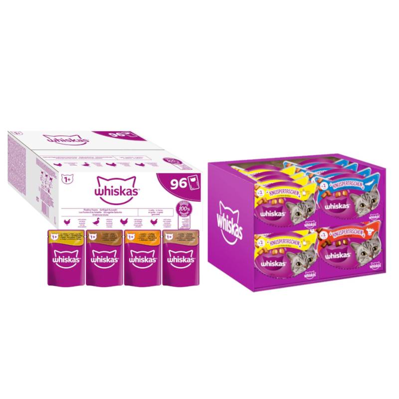 96 x 85 g Whiskas + 16 x 60 g Snack-Mix zum Sonderpreis! - 1+ Adult Frischebeutel: Geflügelauswahl in Gelee von Whiskas