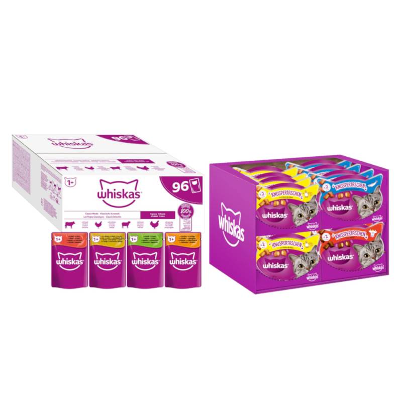 96 x 85 g Whiskas + 16 x 60 g Snack-Mix zum Sonderpreis! - 1+ Adult Frischebeutel: Klassische Auswahl in Sauce von Whiskas