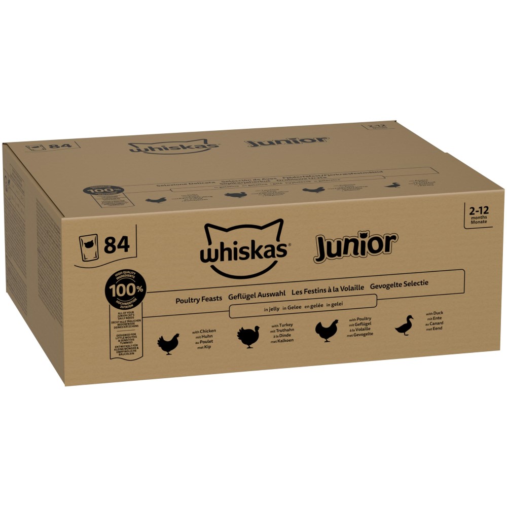 Jumbopack Whiskas Junior Frischebeutel 84 x 85 g - Geflügelauswahl in Gelee Jumbopack Whiskas Junior Frischebeutel 84 x 85 g - Geflügelauswahl in Gelee von Whiskas