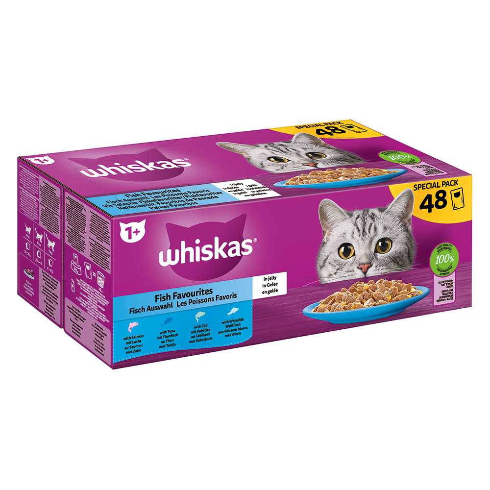 Megapack Whiskas 1+ Adult Frischebeutel 48 x 85 g - Fisch Auswahl in Gelee von Whiskas