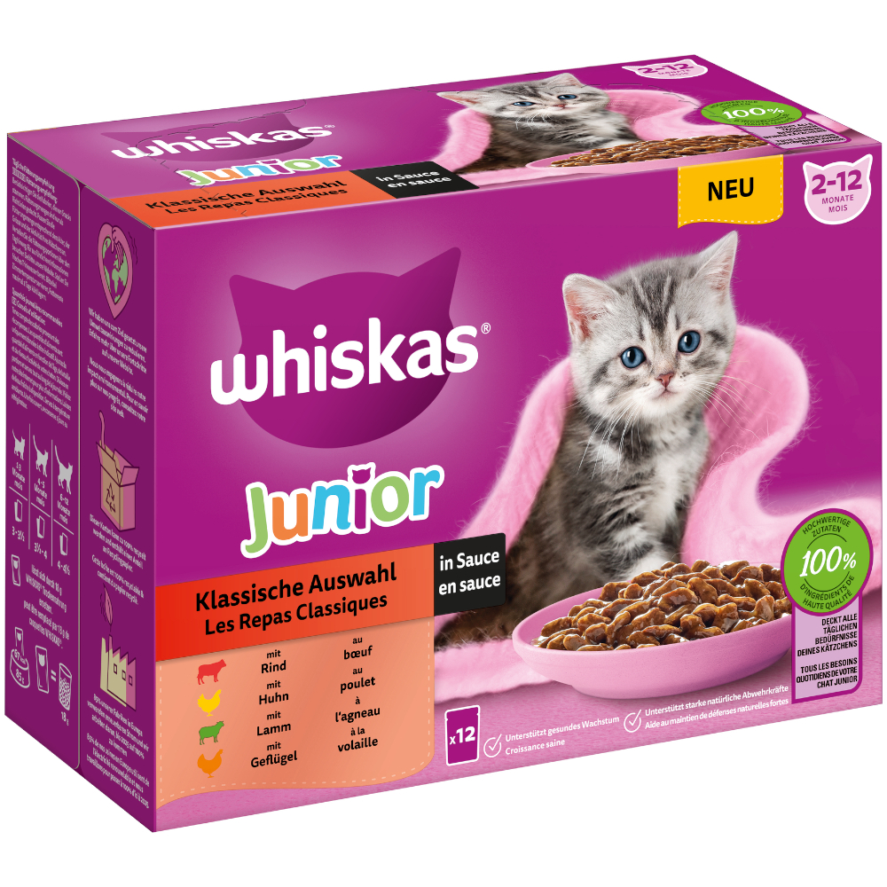 Multipack Whiskas Junior Frischebeutel 12 x 85 g - Klassische Auswahl in Sauce von Whiskas