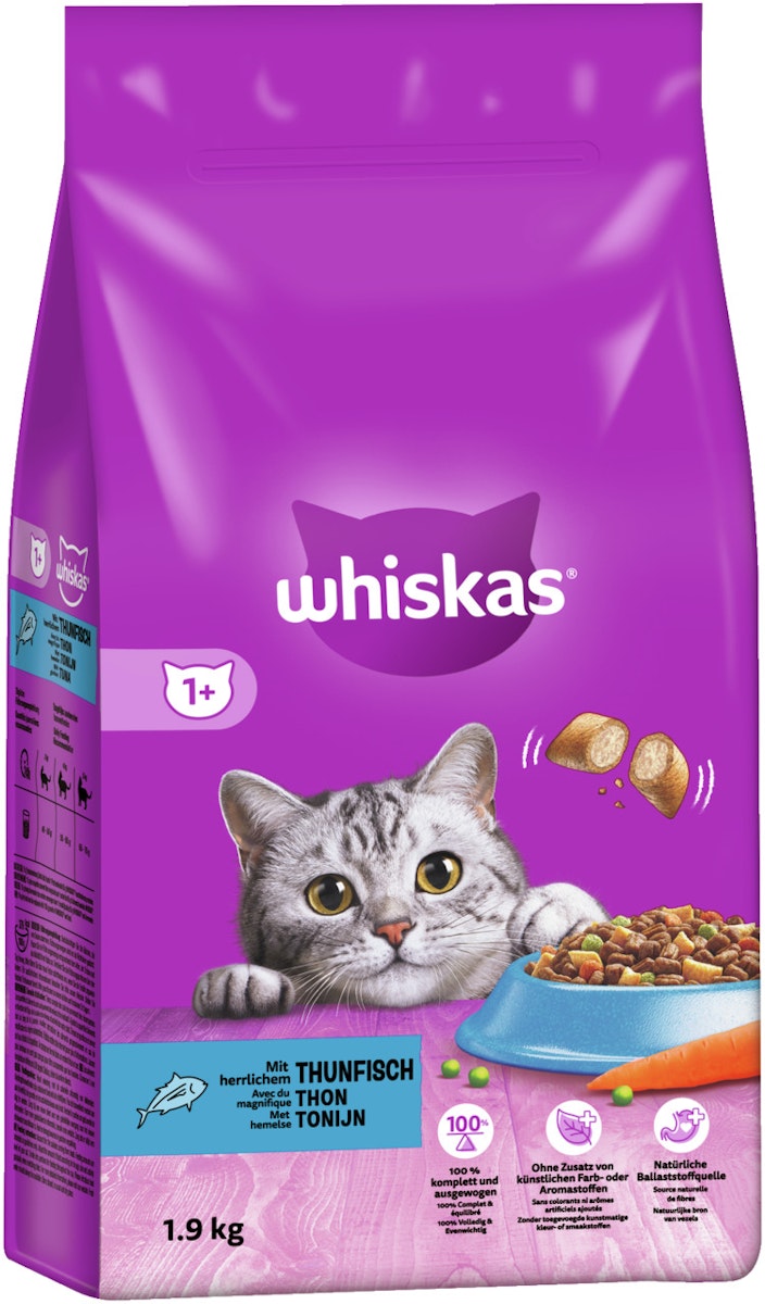 Whiskas Adult 1+ Thunfisch Katzentrockenfutter Sparpaket 2 x 1,9 Kilogramm