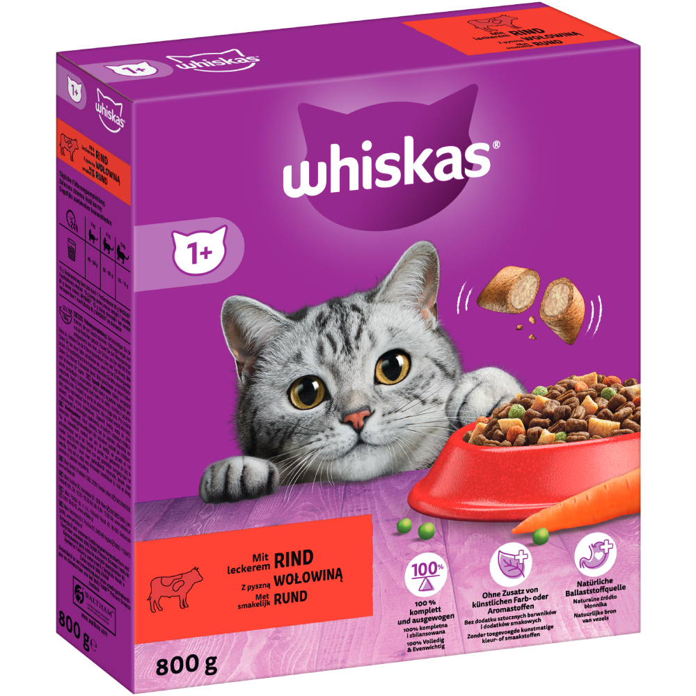 Whiskas Trockenfutter für Katzen zum Sonderpreis! - 1+ Rind (800 g) von Whiskas