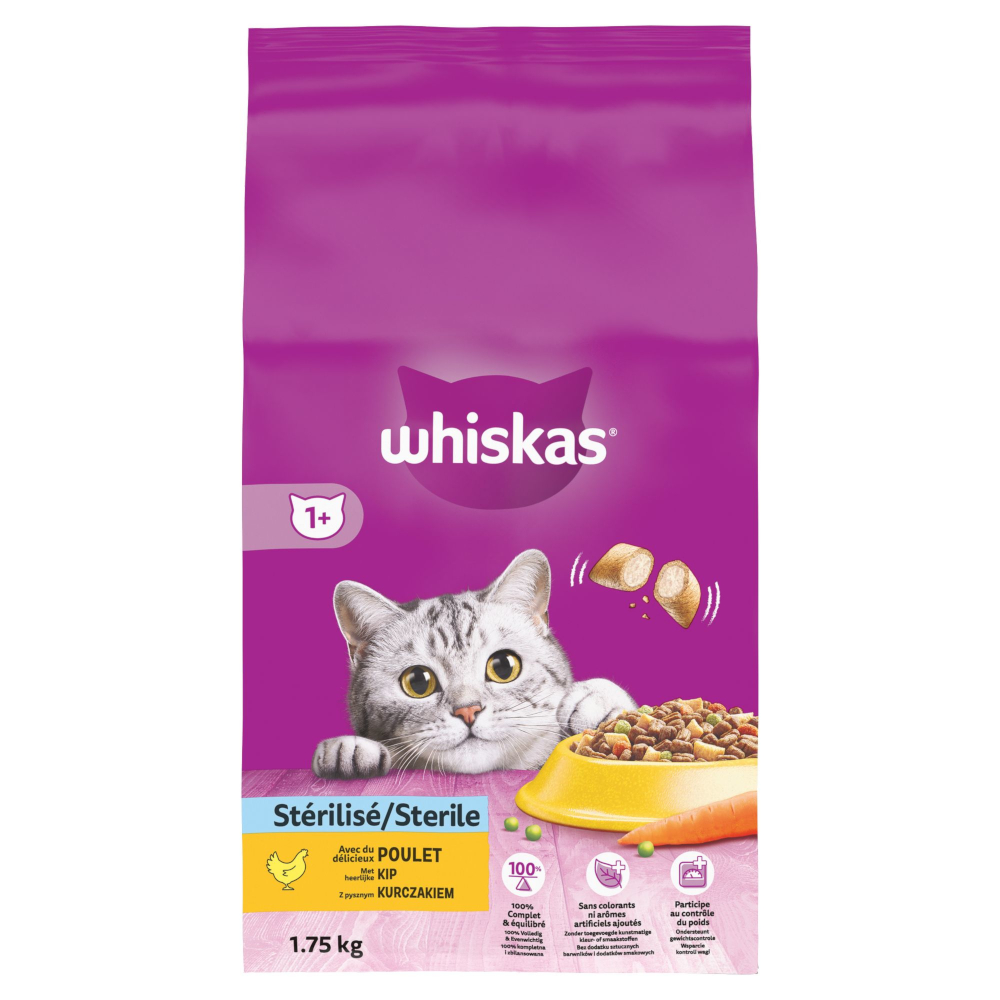 Whiskas Trockenfutter für Katzen zum Sonderpreis! - 1+ Sterile Huhn 1,75 kg von Whiskas