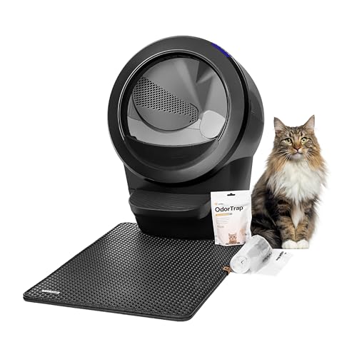 Litter-Robot 4 Beginner Bundle von Whisker, Schwarz - Automatische, selbstreinigende Katzentoilette, beinhaltet Litter-Robot, Zaun, Matte, 2 OdorTrap Nachfüllpackungen & 25 Abfallbeutel von Whisker