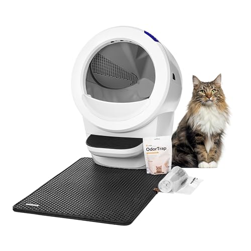 Litter-Robot 4 Beginner Bundle von Whisker, Weiß - Automatische, selbstreinigende Katzentoilette, beinhaltet Litter-Robot, Zaun, Matte, 2 OdorTrap Nachfüllpackungen & 25 Abfallbeutel von Whisker