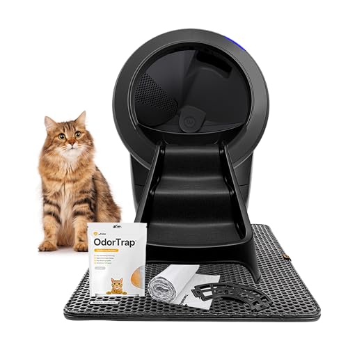 Litter-Robot 4 Complete Bundle von Whisker, Schwarz - Automatische, selbstreinigende Katzentoilette, beinhaltet Litter-Robot 4, 6 OdorTrap Nachfüllpackungen, 50 Abfallbeutel, Rampe, Matte & Zaun von Whisker