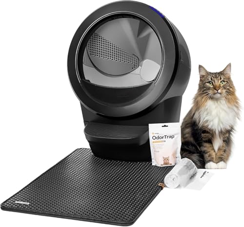 Litter-Robot 4 Beginner Bundle von Whisker, Schwarz - Automatische, selbstreinigende Katzentoilette, beinhaltet Litter-Robot, Zaun, Matte, 2 OdorTrap Nachfüllpackungen & 25 Abfallbeutel von Whisker