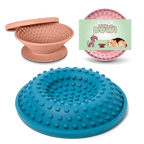 Lick-a-Bowl Lecknapf für Katzen und Hunde Ergonomische und angstlindernde Slow Feeder Leckmatte (Ocean) von Whiskers & Wags