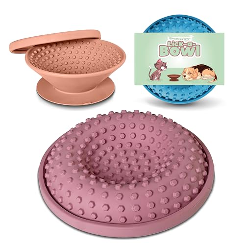 Lick-a-Bowl Lecknapf für Katzen und Hunde Ergonomische und angstlindernde Slow Feeder Leckmatte (Rose) von Whiskers & Wags